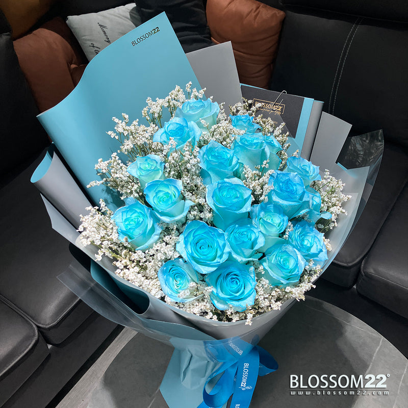 19枝 冰閃藍玫瑰花束｜19 Ice Blue Dyeing Rose bouquet