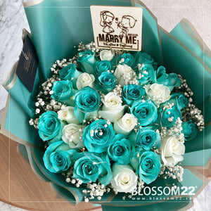 29 蒂芬妮藍混白玫瑰鮮花束｜29 Tiffany Blue mix White Fresh Bouquet(情人節花束)