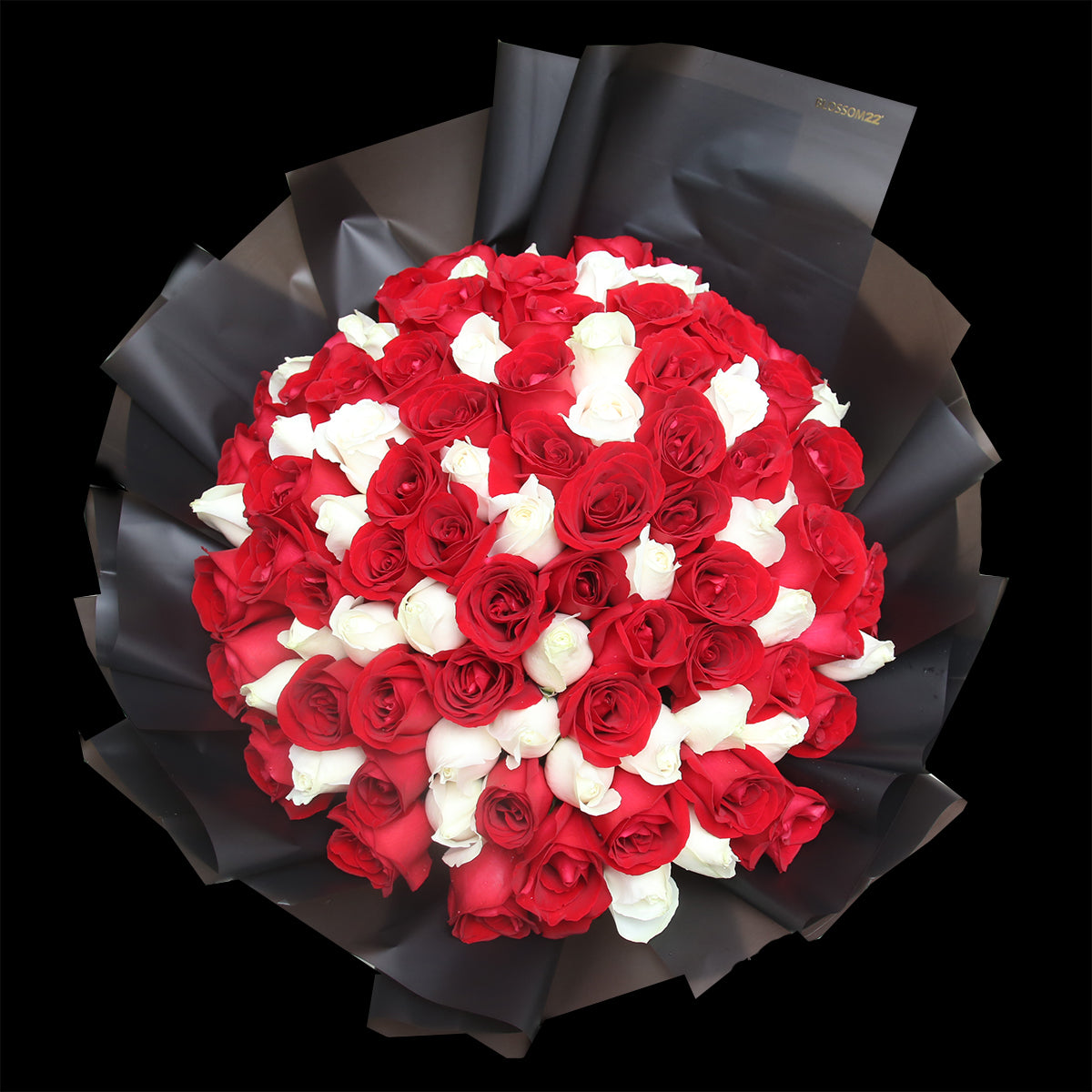 99枝 紅白玫瑰雙色混合花束｜99 Red & White Random Mix Roses Bouquet (Signature Style)｜情人節花 fresh bouquet 鮮花束 Blossom22°