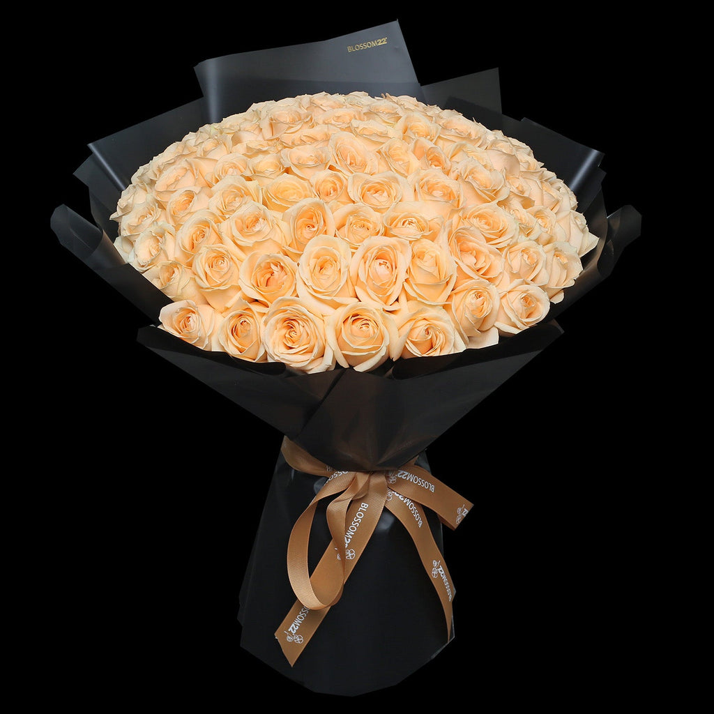 99枝 香檳玫瑰求婚花束｜99 Champagne Roses Bouquet (Signature Style)｜情人節花 fresh bouquet 鮮花束 Blossom22°