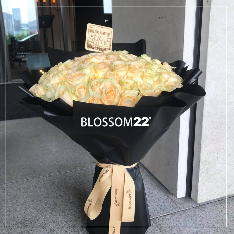 99枝 香檳玫瑰求婚花束｜99 Champagne Roses Bouquet (Signature Style)｜情人節花 fresh bouquet 鮮花束 Blossom22°