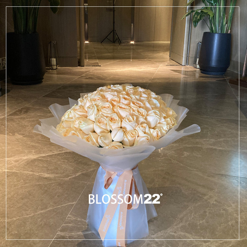 99枝 香檳玫瑰求婚花束｜99 Champagne Roses Bouquet (Signature Style)｜情人節花 fresh bouquet 鮮花束 Blossom22°