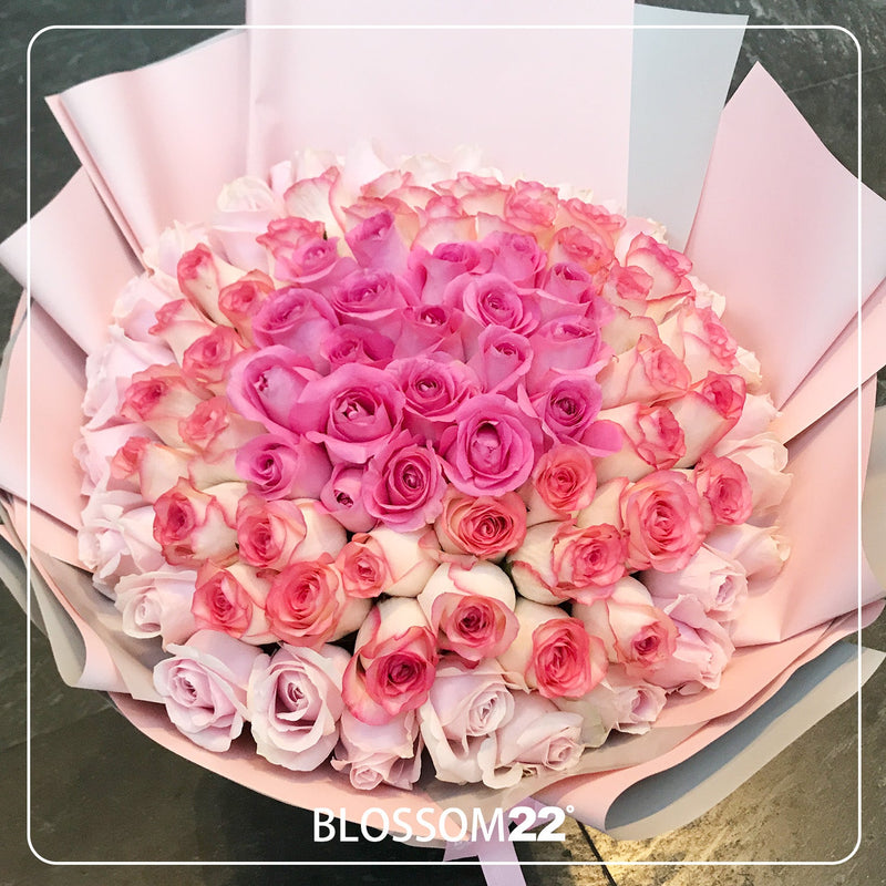 99枝 粉色混合玫瑰求婚花束｜99 Mixed Pink Roses Bouquet｜情人節花 fresh bouquet 鮮花束 Blossom22°