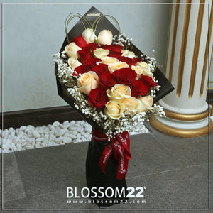 29枝 香檳紅玫瑰花束｜29 Red & Champagne Roses Bouquet（情人節花束)