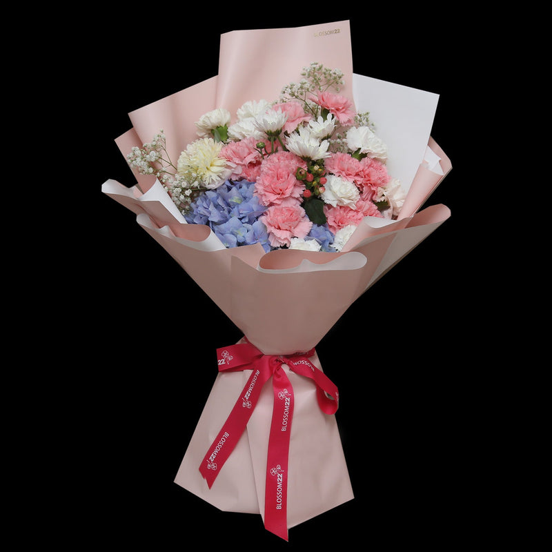 19枝 粉白康乃韾繡球花束｜19 Pink & White Carnation with Hydrangea(Motherly Love)母親節花 fresh bouquet 鮮花束 BLOSSOM22