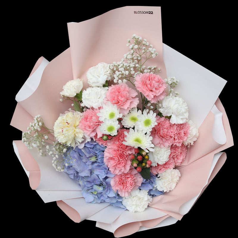 19枝 粉白康乃韾繡球花束｜19 Pink & White Carnation with Hydrangea(Motherly Love)母親節花 fresh bouquet 鮮花束 BLOSSOM22