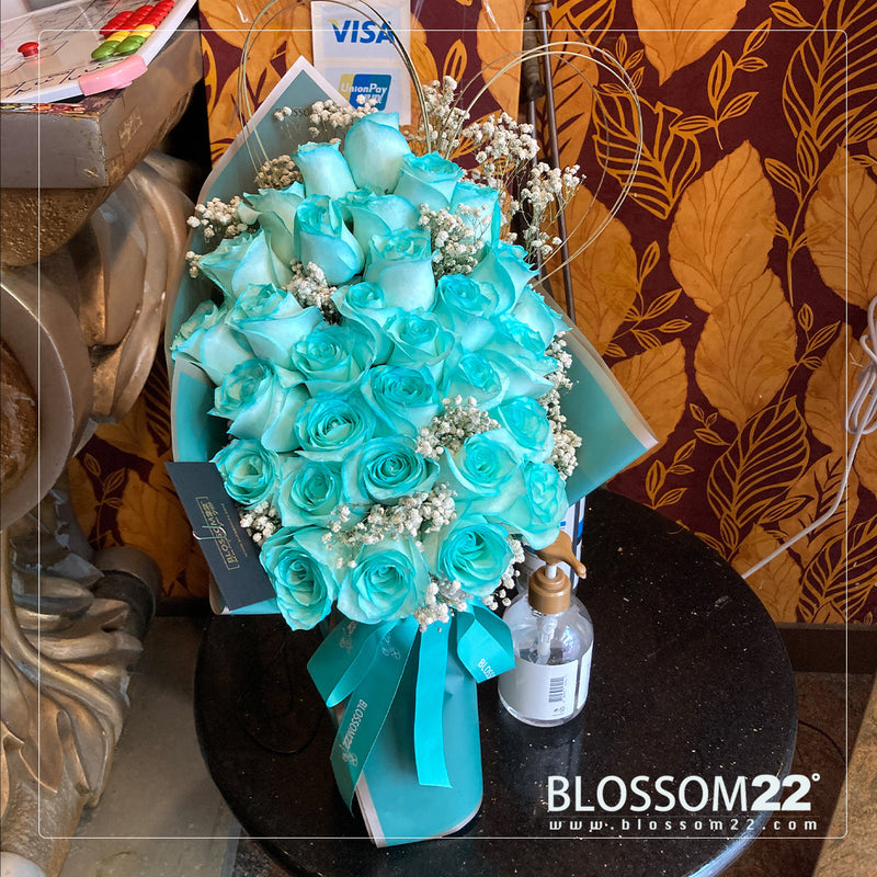 29 蒂芬妮藍玫瑰鮮花束｜29 Tiffany Blue Dyeing Rose Bouquet（520花束)