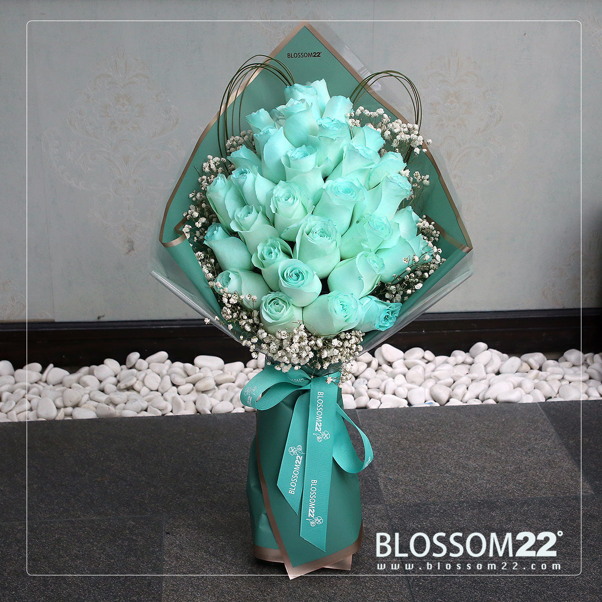 29 蒂芬妮藍玫瑰鮮花束｜29 Tiffany Blue Dyeing Rose Bouquet（520花束)