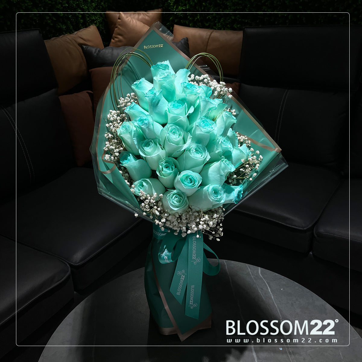 29 蒂芬妮藍玫瑰鮮花束｜29 Tiffany Blue Dyeing Rose Bouquet（520花束)