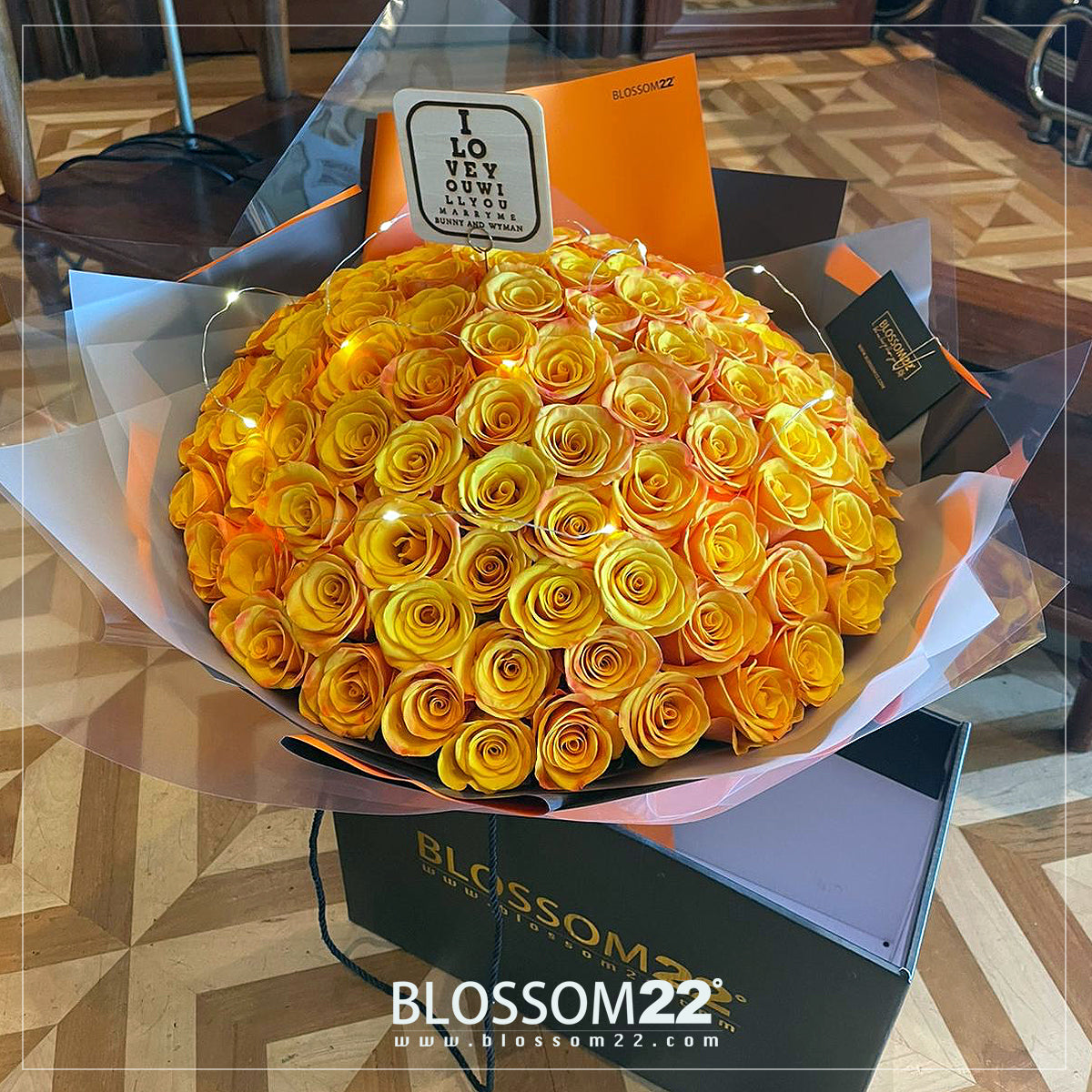 99枝 橙玫瑰求婚花束｜99 Orange Roses Bouquet｜情人節花