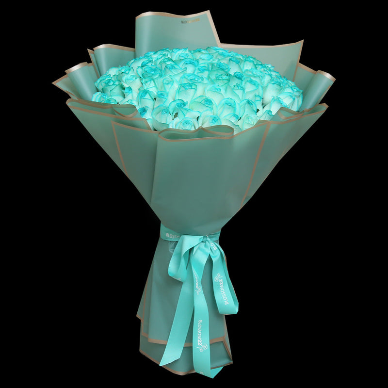 99 蒂芬妮藍玫瑰鮮花束｜99 Tiffany Blue Dyeing Rose Bouquet (情人節花束）