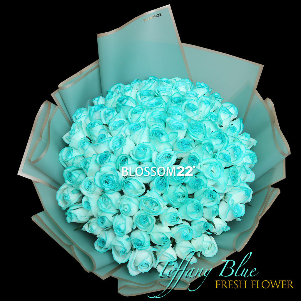 【極罕鮮花】99 蒂芬妮藍玫瑰鮮花束｜99 Tiffany Blue Fresh Bouquet｜情人節花 fresh bouquet 鮮花束 Blossom22°