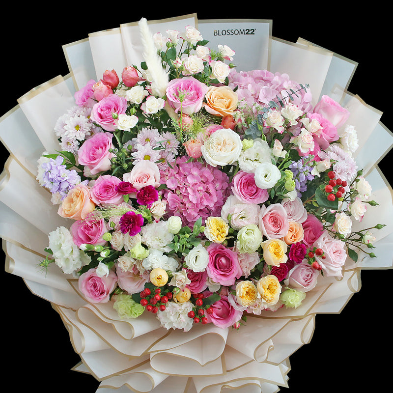 粉調庭院玫瑰繡球巨人花束｜Pastel Garden Roses Hydrangeas Giant Bouquet