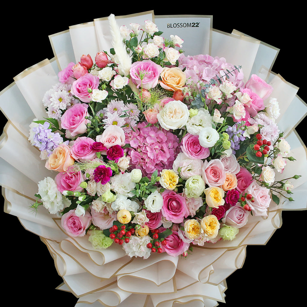 粉調庭院玫瑰繡球巨人花束｜Pastel Garden Roses Hydrangeas Giant Bouquet