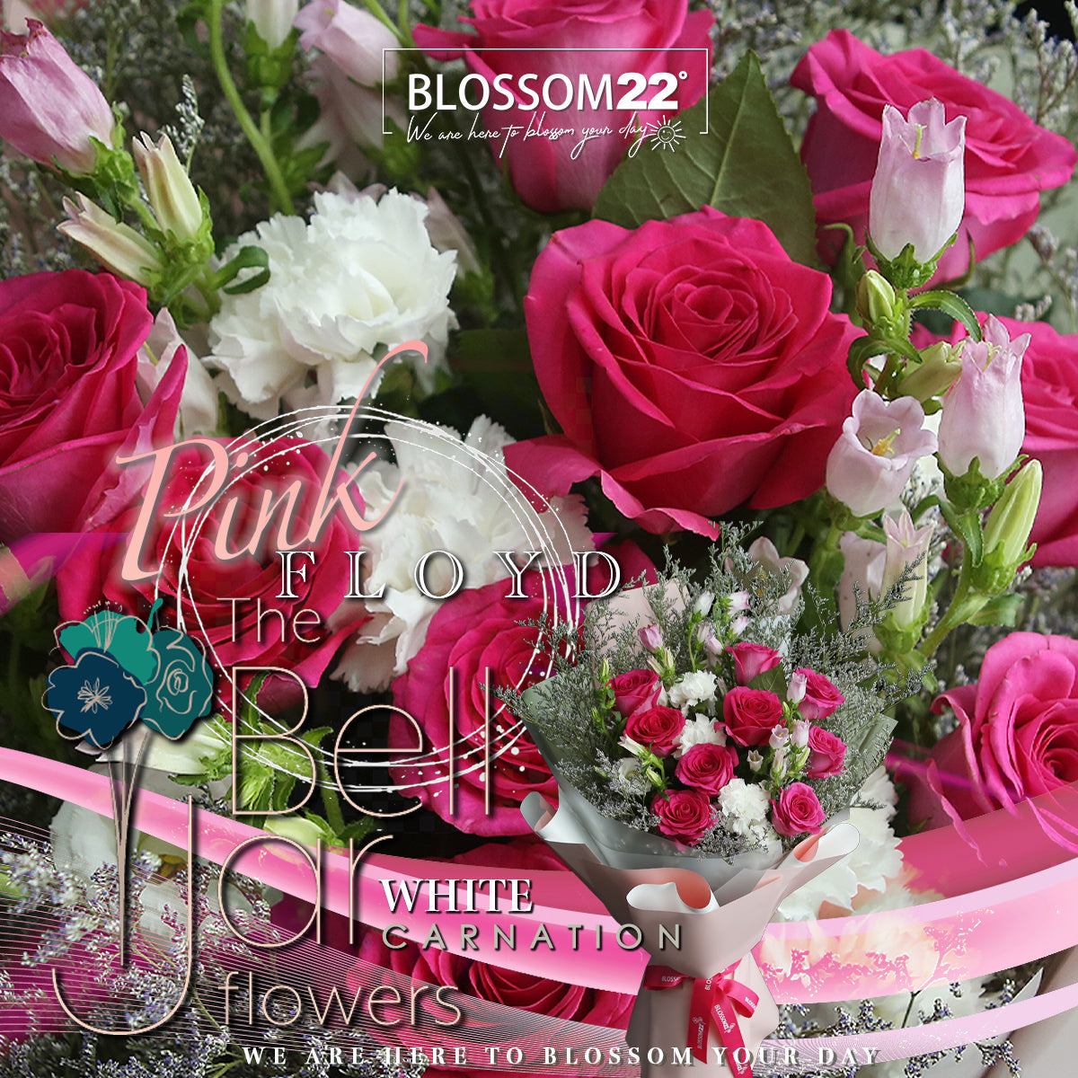 大頭桃紅玫瑰康乃馨風鈴花束｜Hot Pink Rose Eustoma Bell Flower Bouquet (母親節花束)