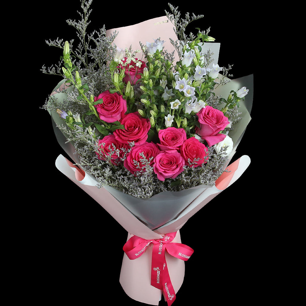 大頭桃紅玫瑰風鈴花束｜Hot Pink Rose Bell Flower Bouquet (母親節花束)