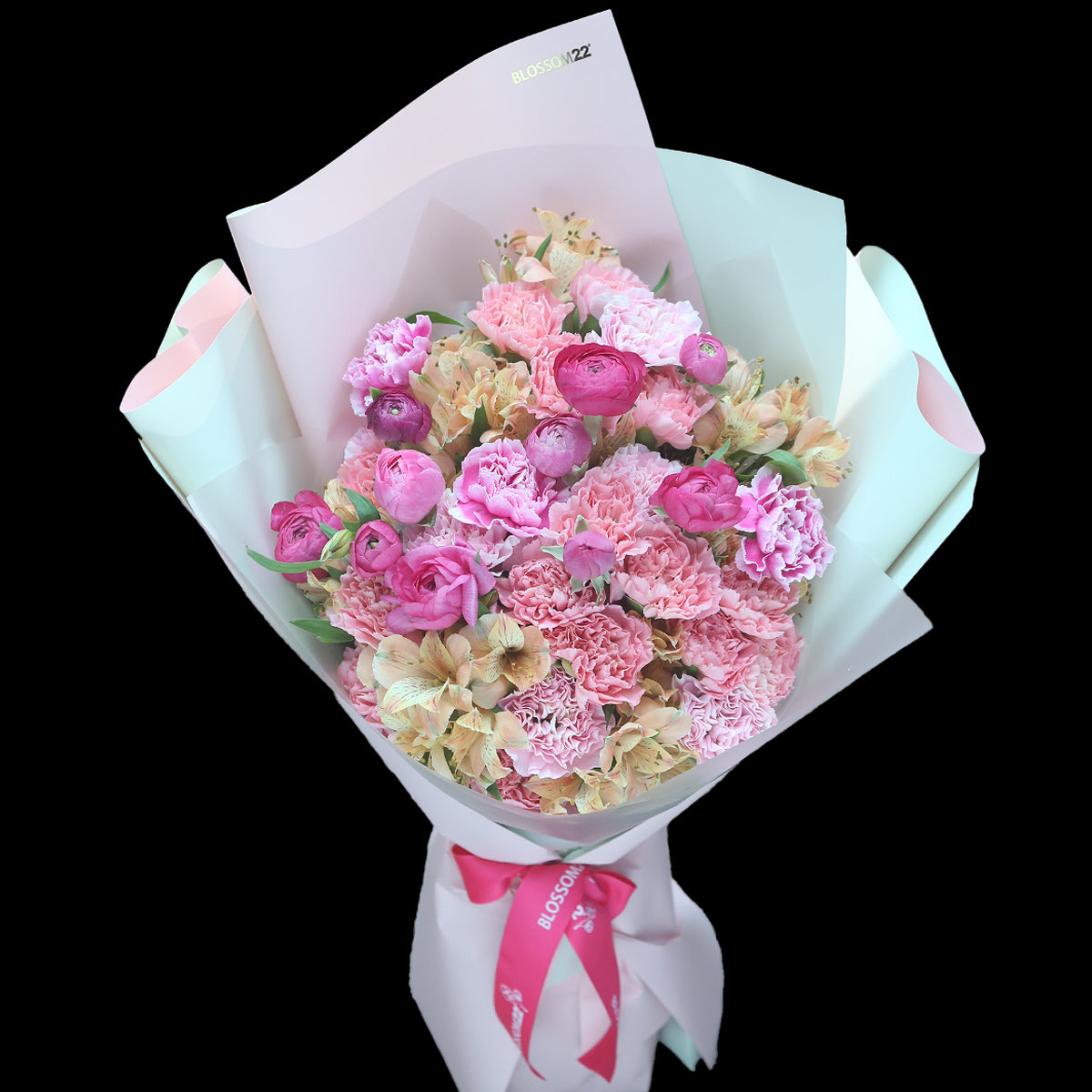 混色康乃韾洋牡丹秘魯百合花束｜Mixed Pink Carnation Ranunculus ＆ Peruvian Lily Bouquet