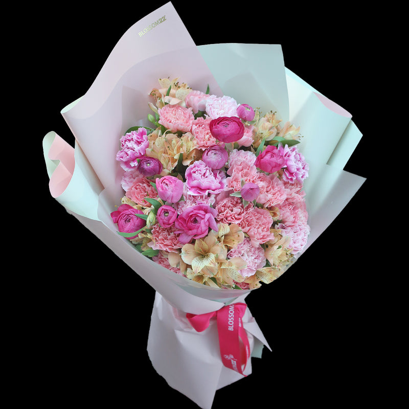 混色康乃韾洋牡丹秘魯百合花束｜Mixed Pink Carnation Ranunculus ＆ Peruvian Lily Bouquet