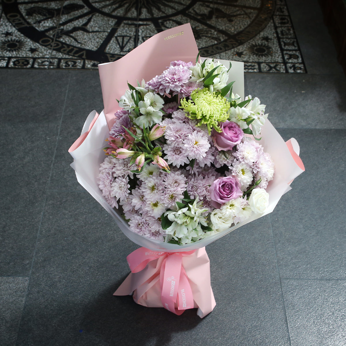 粉雛菊小百合玫瑰花瓶禮盒｜Pink Chrysanthemum with Lily and Rose Vase Boxset