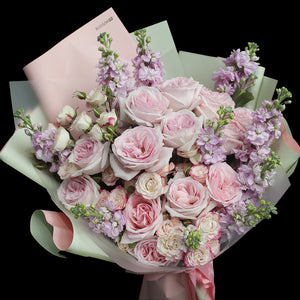 12淺粉庭園玫瑰紫羅蘭花束｜Pink Ohara Garden Roses Violet Bouquet(Violet Evergarden)