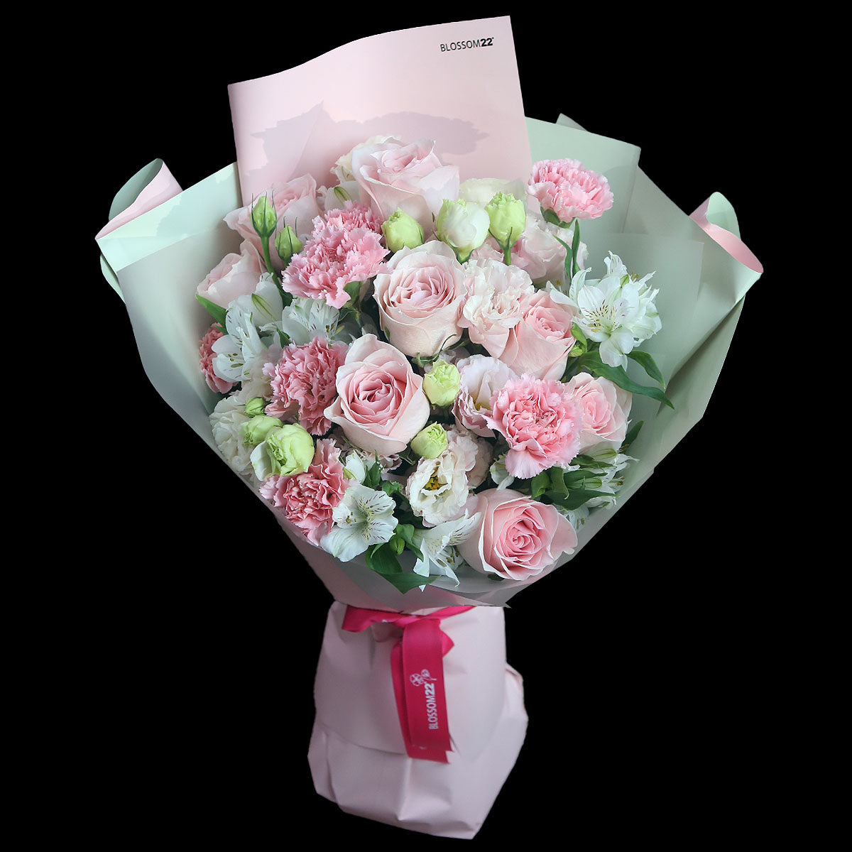 粉玫瑰康乃馨秘魯百合桔梗花束｜Pink Rose, Carnation Lily & Eustoma Bouquet (Pink Lady)