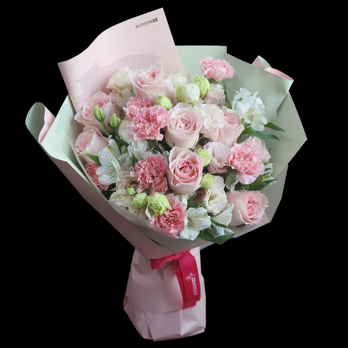 粉玫瑰康乃馨秘魯百合桔梗花束｜Pink Rose, Carnation Lily & Eustoma Bouquet (Pink Lady)