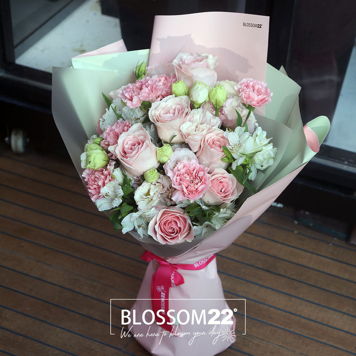 粉玫瑰康乃馨秘魯百合桔梗花束｜Pink Rose, Carnation Lily & Eustoma Bouquet (Pink Lady)