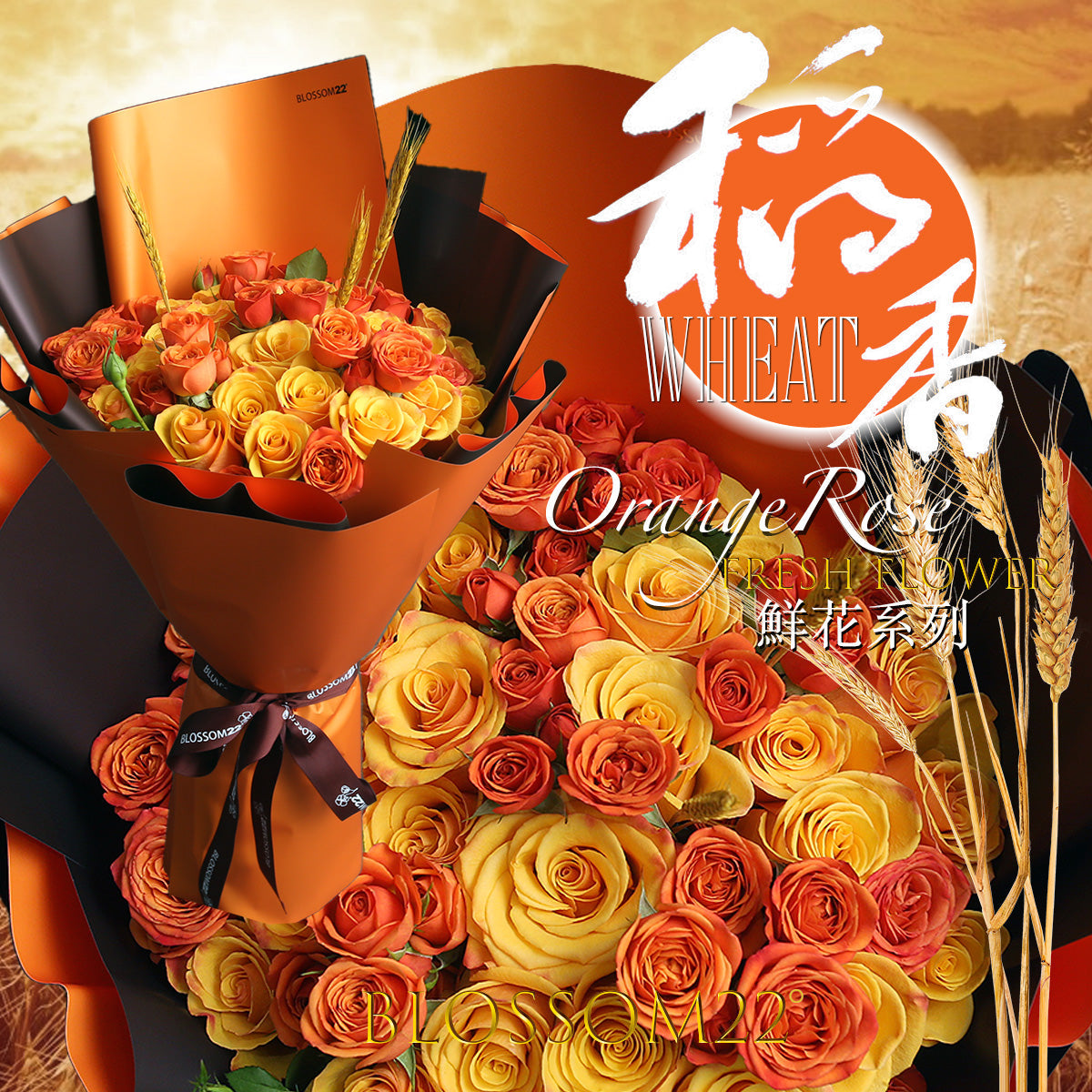 橙色混合玫瑰花束｜Mixed Orange Roses Bouquet  (520花束）