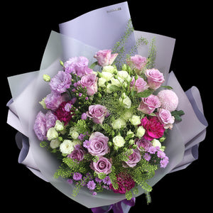 紫玫瑰桔梗大丁花束｜Purple Roses, Eustoma ＆ Carnation (Purple Forest)