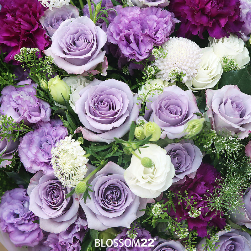 紫玫瑰桔梗大丁花束｜Purple Roses, Eustoma ＆ Carnation (Purple Forest)