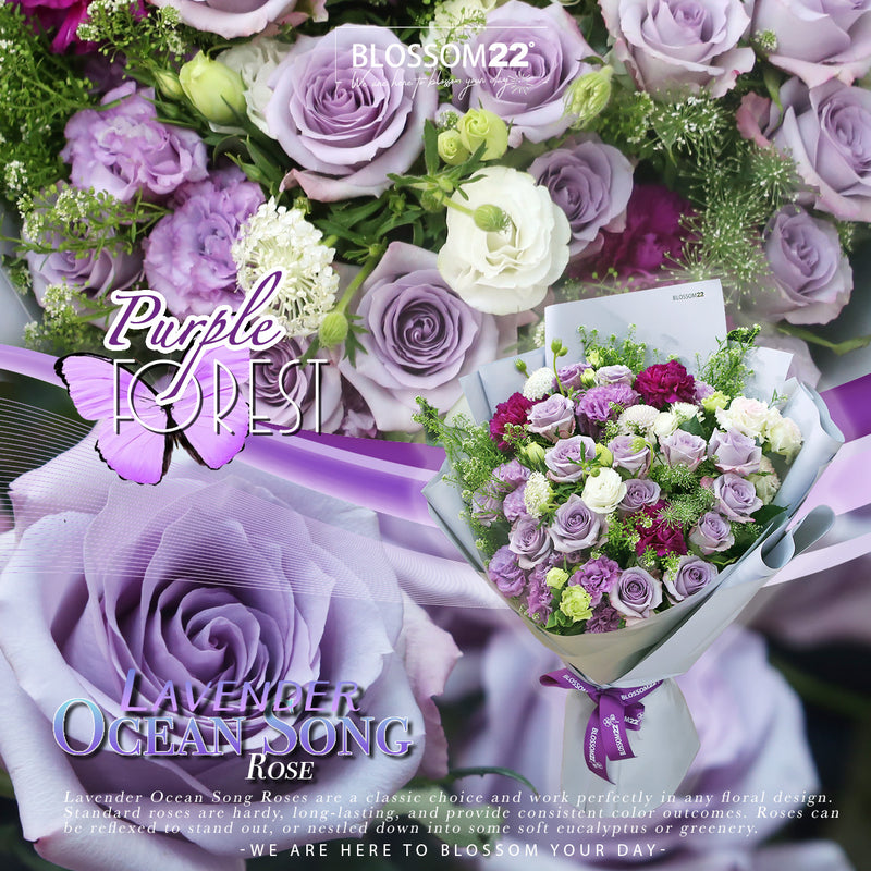 紫玫瑰桔梗大丁花束｜Purple Roses, Eustoma ＆ Carnation (Purple Forest)