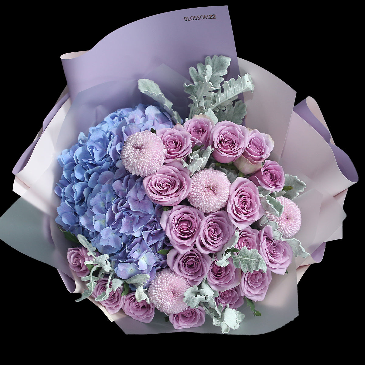 19枝紫玫瑰及繡球花束｜19 Purple Roses ＆ Hydrangea Bouquet（情人節