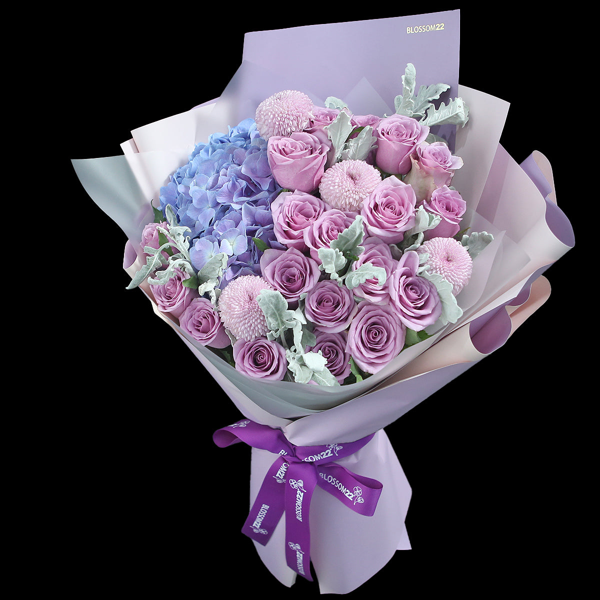 花束 19枝紫玫瑰及繡球花束｜19 Purple Roses ＆ Hydrangea Bouquet（情人節