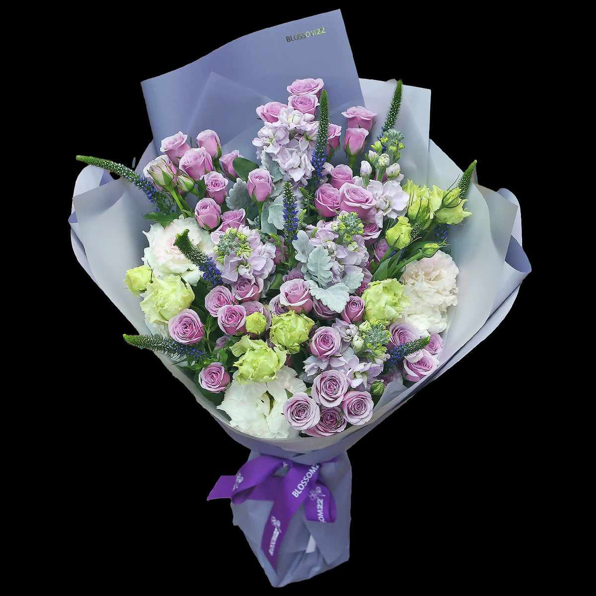 Spray Purple Rose, Eustoma ＆ Hoary Stock Bouquet｜多頭紫玫瑰桔梗紫羅蘭花束(Purple Castle）