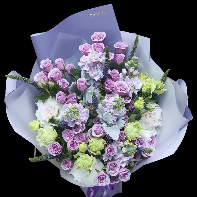 Spray Purple Rose, Eustoma ＆ Hoary Stock Bouquet｜多頭紫玫瑰桔梗紫羅蘭花束(Purple Castle）