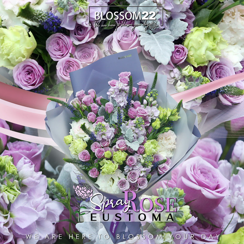 Spray Purple Rose, Eustoma ＆ Hoary Stock Bouquet｜多頭紫玫瑰桔梗紫羅蘭花束(Purple Castle）