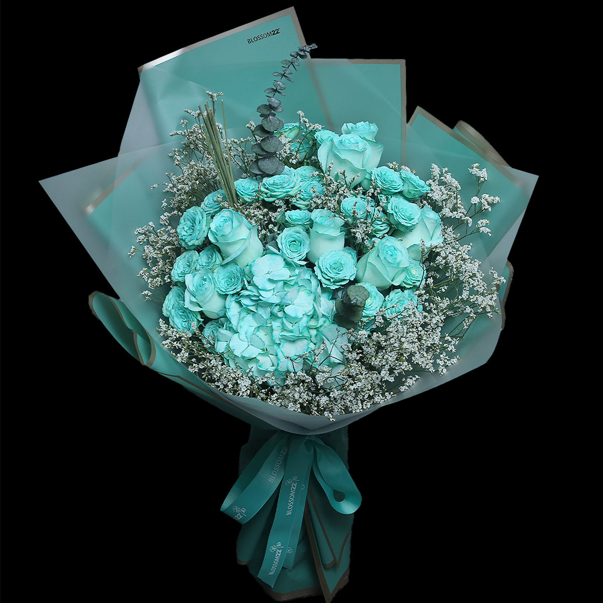 蒂芬妮大小玫瑰繡球花束 ｜Tiffany Blue Mixed Roses & Hydrangea Bouquet（T.B. Mix)