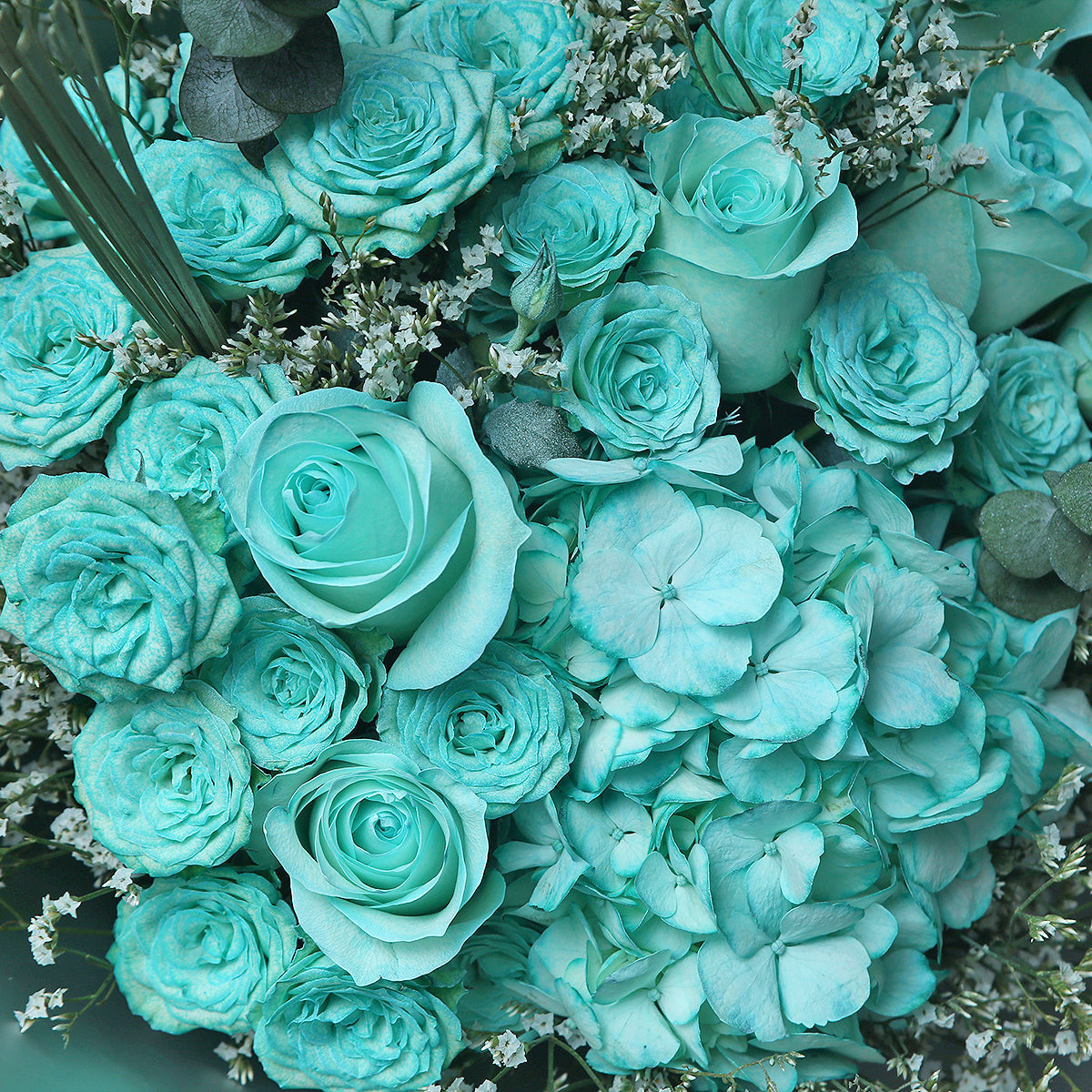 蒂芬妮大小玫瑰繡球花束 ｜Tiffany Blue Mixed Roses & Hydrangea Bouquet（T.B. Mix)