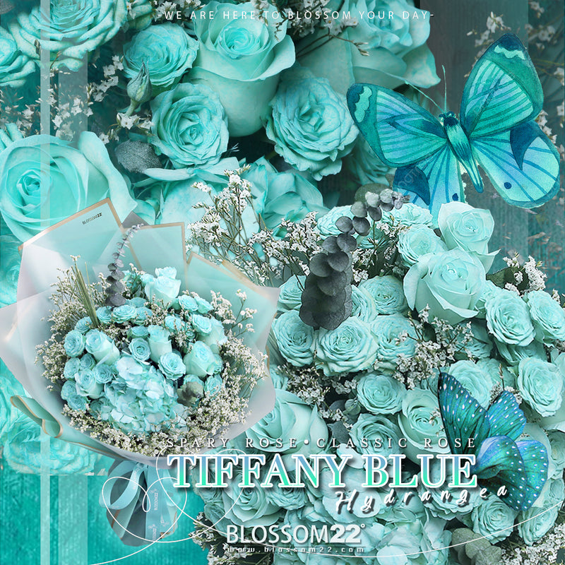 蒂芬妮大小玫瑰繡球花束 ｜Tiffany Blue Mixed Roses & Hydrangea Bouquet（T.B. Mix)