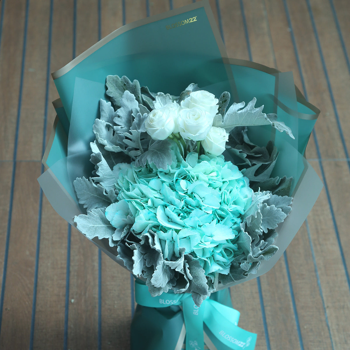 蒂芙妮繡球桔梗鮮花束｜Tifffany Blue Hydrangea ＆ Eustoma Bouquet