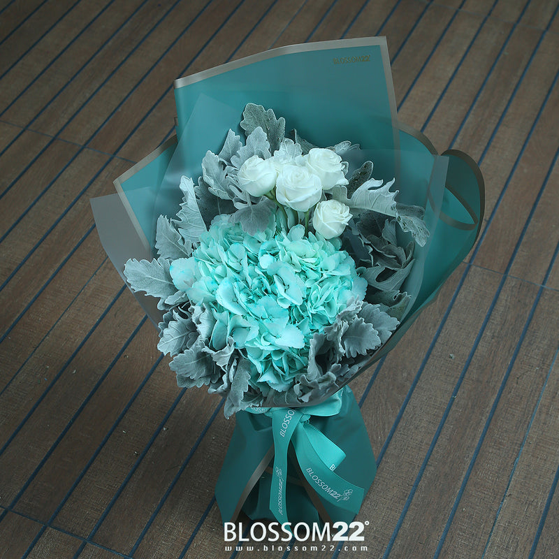 蒂芙妮繡球桔梗鮮花束｜Tifffany Blue Hydrangea ＆ Eustoma Bouquet