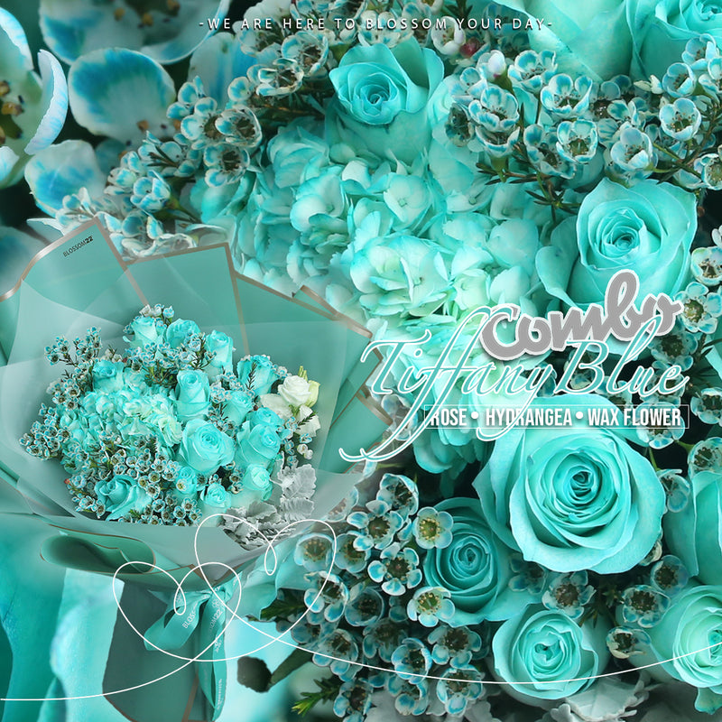19枝 蒂芬妮玫瑰繡球蠟梅花束 ｜19 Tiffany Blue Rose Hydrangea Wax Flower bouquet (Tiffany Blue Combo)