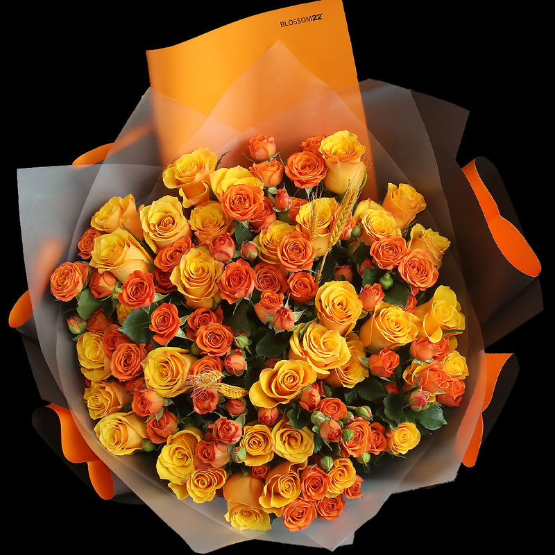 52 橙色混合玫瑰花束｜52 Mixed Orange Roses Bouquet (52Wheat 稻香)