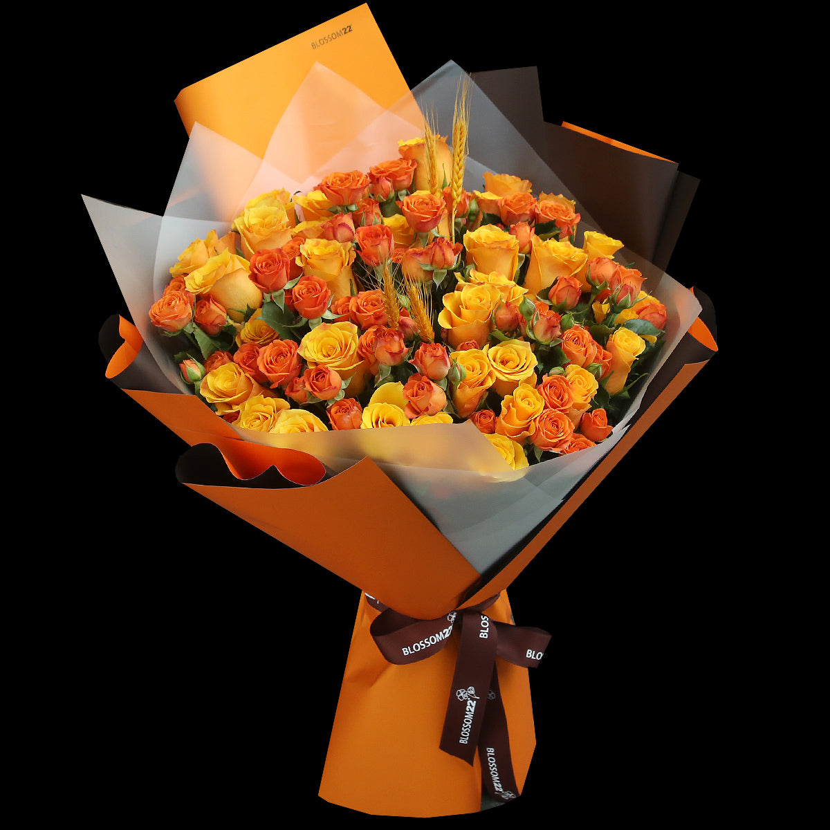 52 橙色混合玫瑰花束｜52 Mixed Orange Roses Bouquet (52Wheat 稻香)