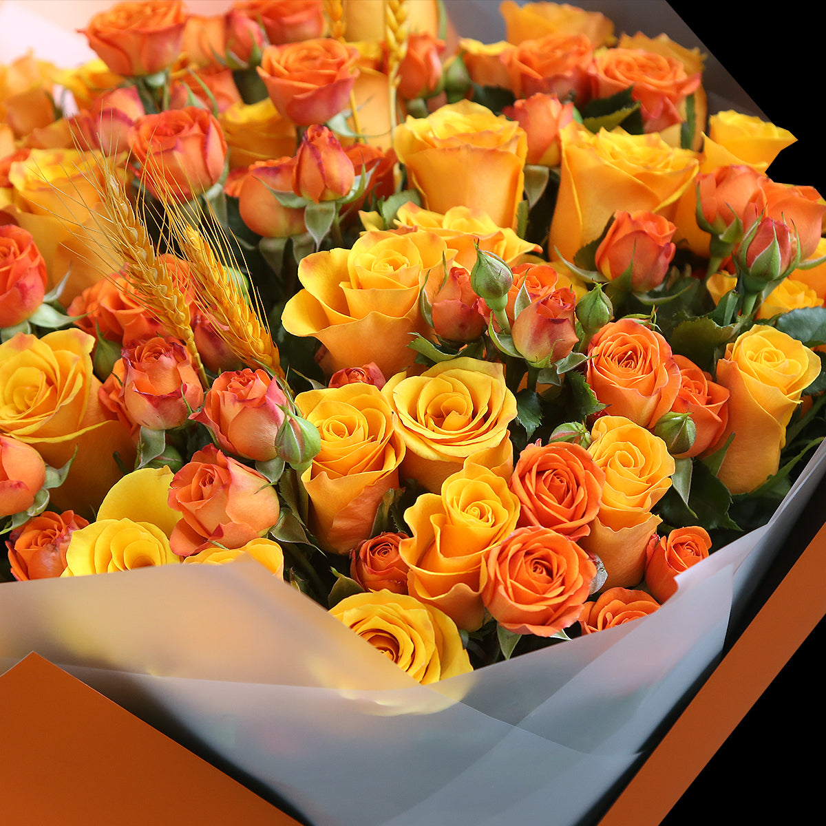 52 橙色混合玫瑰花束｜52 Mixed Orange Roses Bouquet (52Wheat 稻香)