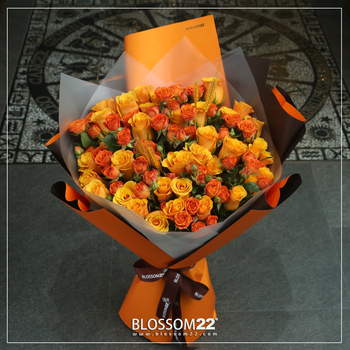 加大版 橙色混合玫瑰花束｜Large Mixed Orange Roses Bouquet (L Size Wheat 稻香)