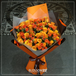 XXL 橙色混合玫瑰花束｜XXL Mixed Orange Roses Bouquet (XXL Wheat 稻香)
