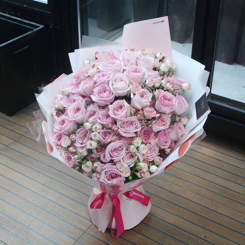 加大版 淺粉及多頭玫瑰花束｜XXL Light Pink & Mini Pink Roses Bouquet (Pink O'Hara)