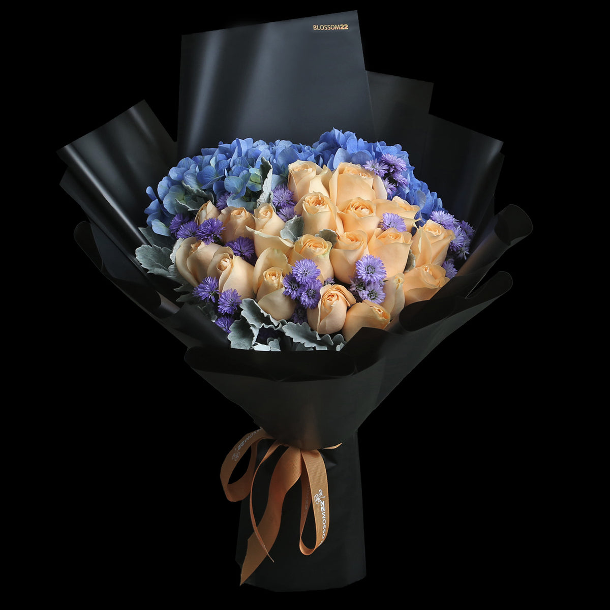 19 香檳玫瑰雙繡球花束｜19 Champagne Roses & 2 Hydrangea Bouquet fresh bouquet 鮮花束 BLOSSOM22