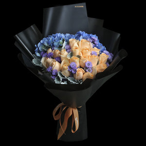 19 香檳玫瑰雙繡球花束｜19 Champagne Roses & 2 Hydrangea Bouquet fresh bouquet 鮮花束 BLOSSOM22